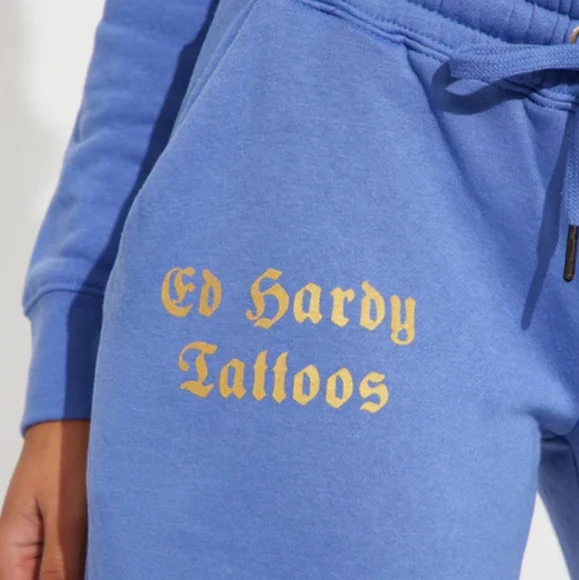 NWT Ed Hardy Old School 90s Blue Bootcut Sweatpants with Tattoo Dragon Design L - Picture 5 of 9